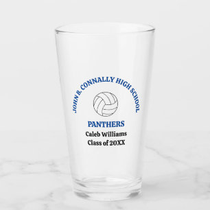 Blue High School Volleyball Player Personalized Glass
