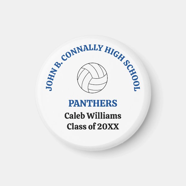 Blue High School Volleyball Player Personalized Magnet (Front)