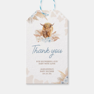 Blue Highland Cow Baby Shower Favour Tags
