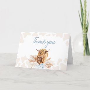 Blue Highland Cow Baby Shower  Thank You Card