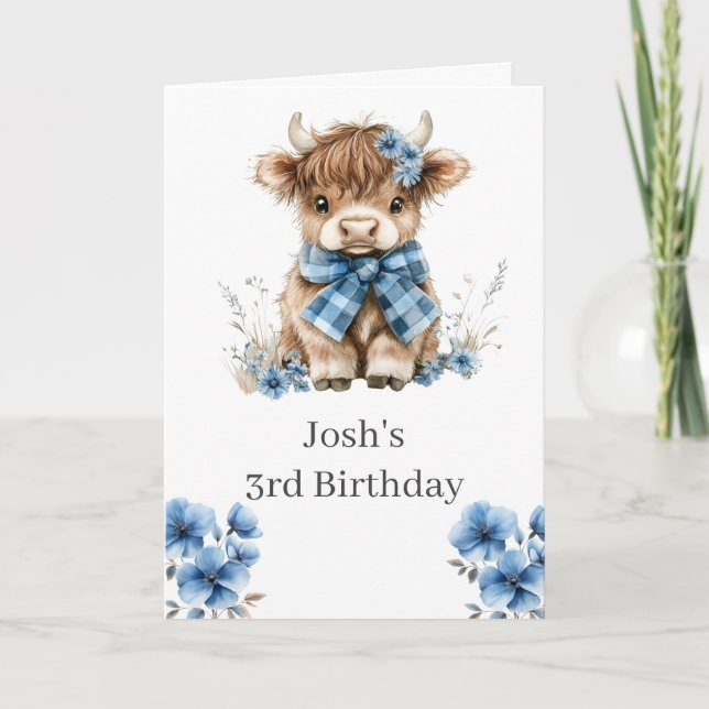 Blue Highland Cow Birthday Party Invitation (Front)