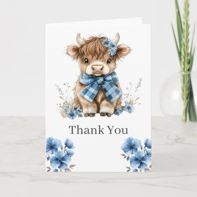 Blue Highland Cow Thank You Card (Front)