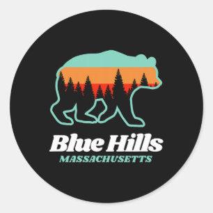 Blue Hills Machusetts Skiing Snowboarding Bear  Classic Round Sticker