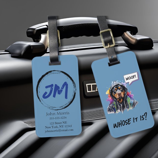 Blue Hip Hop Rottweiler Luggage Tag (Blue hip hop rottweiler luggage tag)