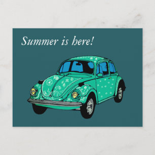 Blue Hippie Car Art Drawing Postcard