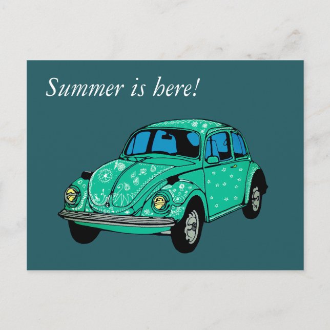 Blue Hippie Car Art Drawing  Postcard (Front)