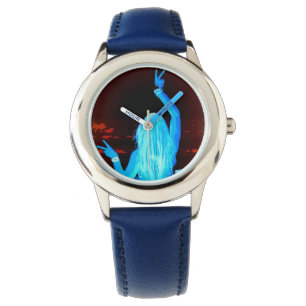 blue hippie girl waving peace sign watch