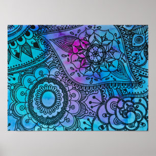 Blue Hippie Pattern Poster By Megaflora