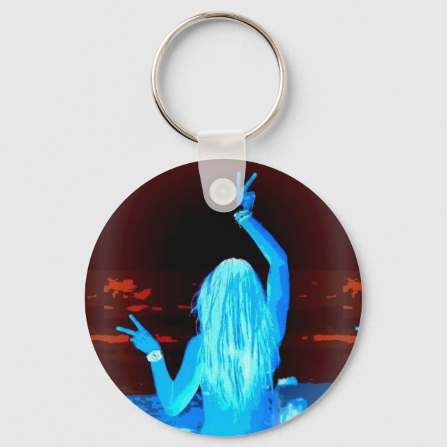 blue hippie peace sign keychain (Front)