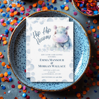 Blue Hippo Baby Shower Holiday Card