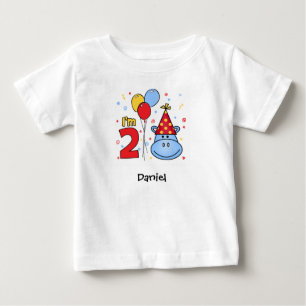 Blue Hippo Face 2nd Birthday Baby T-Shirt