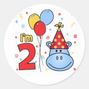 Blue Hippo Face 2nd Birthday Classic Round Sticker