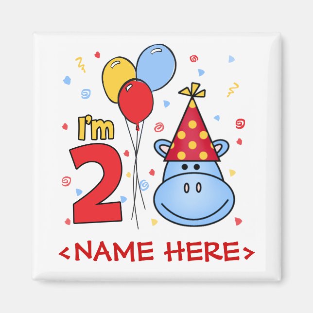 Blue Hippo Face 2nd Birthday Magnet (Front)