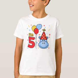Blue Hippo Face 5th Birthday T-Shirt
