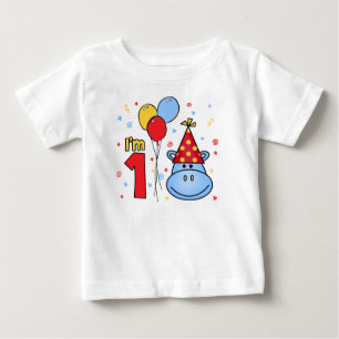 Blue Hippo Face First Birthday Baby T-Shirt