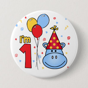 Blue Hippo Face First Birthday Pinback Button
