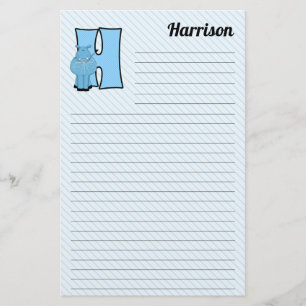 Blue Hippo Mongrammed Letter H Lined Stationery