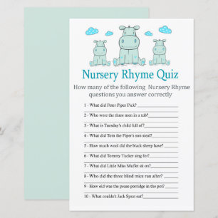 Blue Hippo Nursery Rhyme Quiz baby shower game