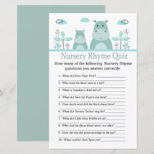 Blue Hippo Nursery Rhyme Quiz baby shower game