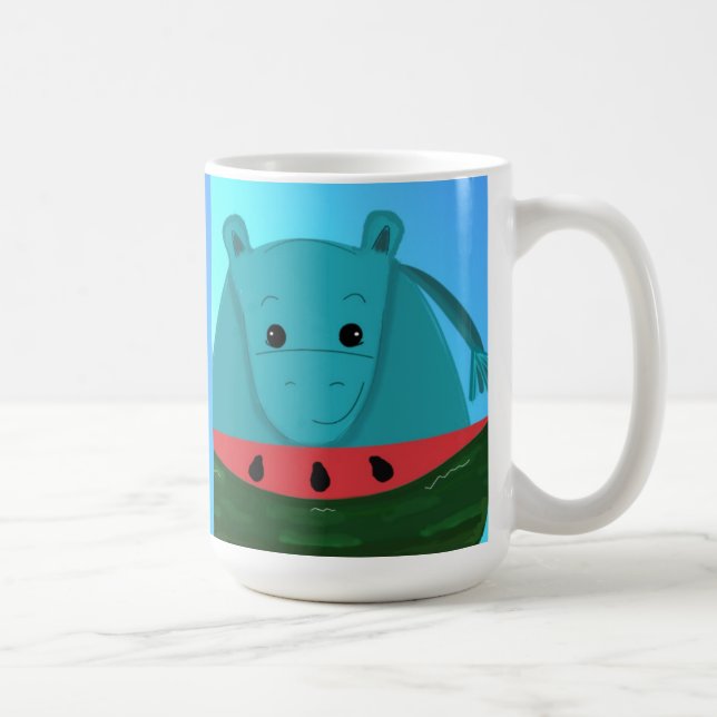 Blue Hippo with Watermelon Slice Coffee Mug (Right)