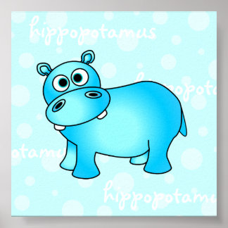 Blue Hippopotamus Poster / Print Nursery Wall Art