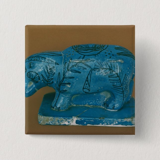 Blue hippopotamus with black decoration 2 inch square button (Front)