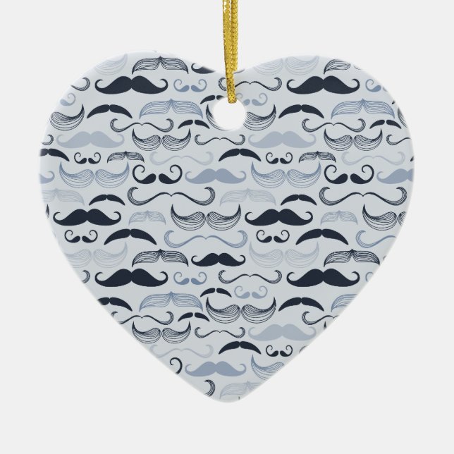 Blue Hipster Moustaches Ceramic Ornament (Front)