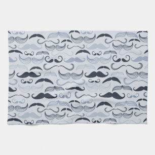 Blue Hipster Moustaches Kitchen Towel