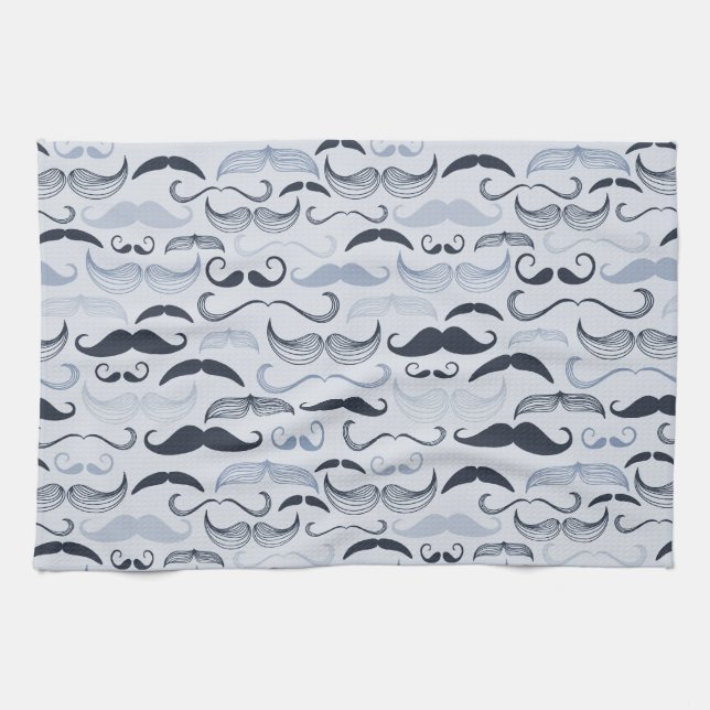 Blue Hipster Moustaches Kitchen Towel (Horizontal)