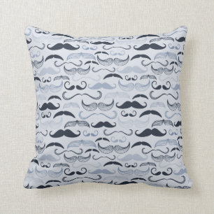 Blue Hipster Moustaches Throw Pillow