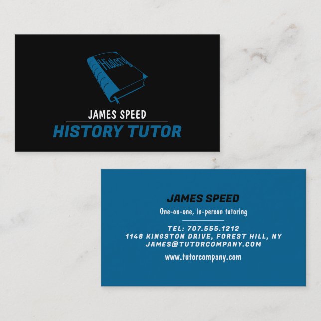 Blue History Book, History Tutor, Teacher Business Card (Front/Back)