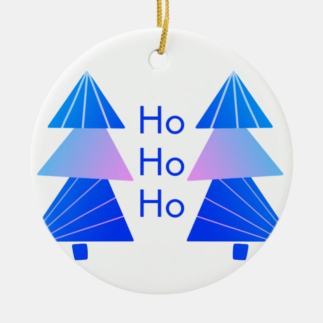 Blue Ho Ho Ho Christmas Ceramic Ornament (Front)