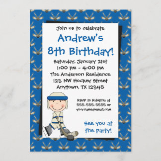 Blue Hockey Birthday Invitations
