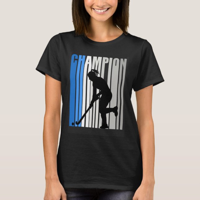 Blue Hockey Champion Girls Birthday Outside Hockey T-Shirt (Front)