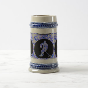 BLUE HOCKEY PLAYER BEER STEIN