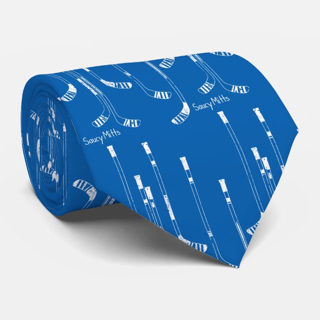 Blue Hockey Sticks Tie (Rolled)