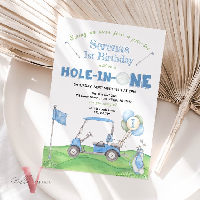 Blue HOLE IN ONE Any Age Golf Birthday Invitation (Creator Uploaded)