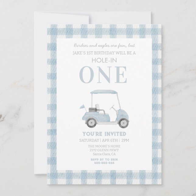 Blue Hole in One Golf Cart Invitation Anniversaire (Devant)
