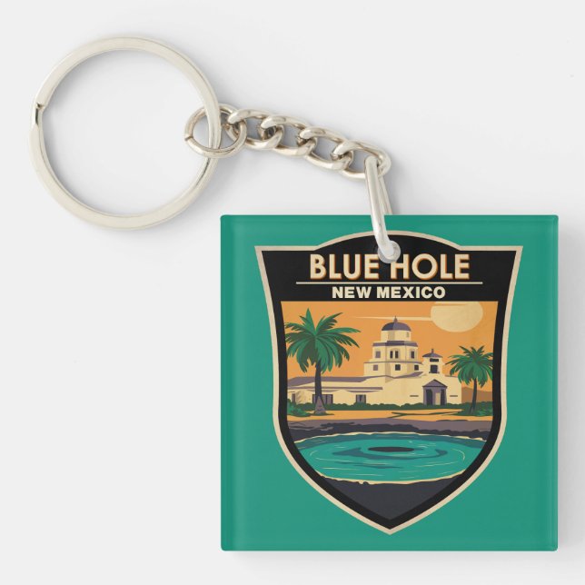 Blue Hole New Mexico Travel Art Badge Keychain (Front)