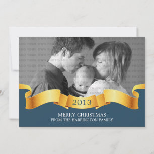 Blue Holiday Banner Photo Flat Card