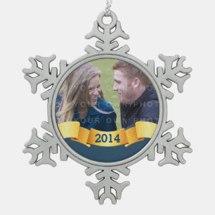 Blue Holiday Banner Photo Ornament
