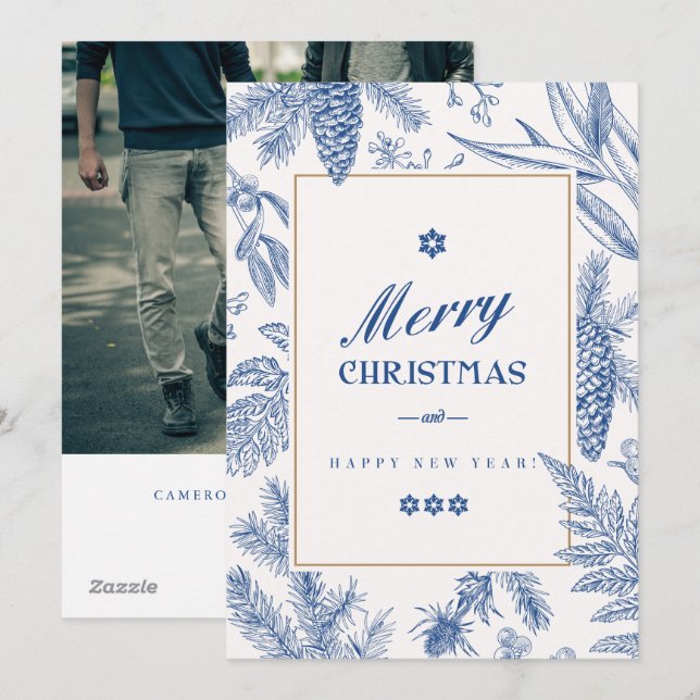 Blue Holiday Floral | LGBT Photo Holiday  (Front/Back)
