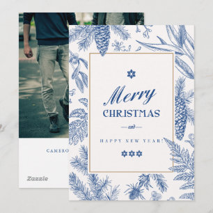 Blue Holiday Floral   LGBT Photo Holiday  Card