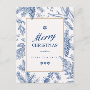 Blue Holiday Floral   Photo Holiday Card