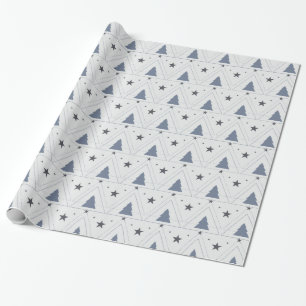 Blue Holiday Trees And Stars Wrapping Paper
