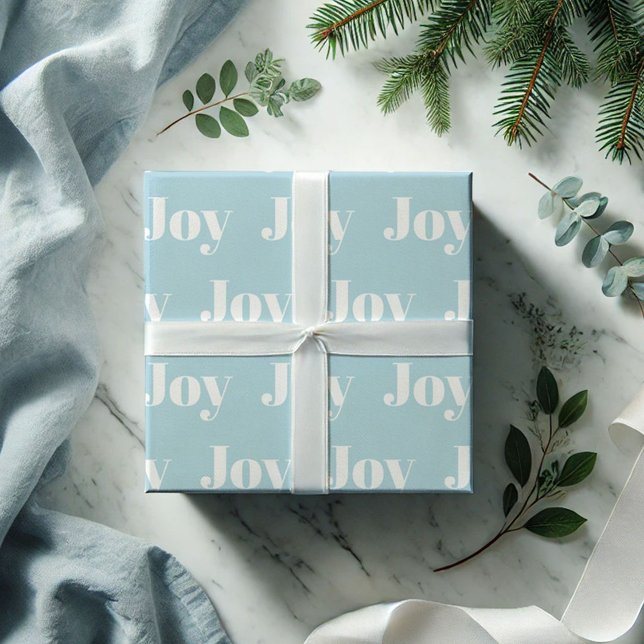 Blue Holiday Wrapping Paper Joy Typography (Christmas wrapping paper blue Joy pattern)