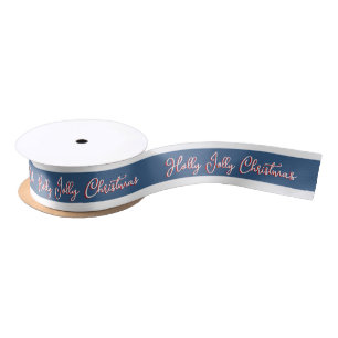 Blue Holly Jolly Christmas Editable Satin Ribbon