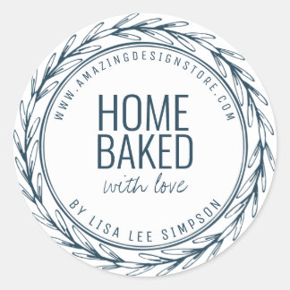 Blue Home baked With Love Classic Round Sticker