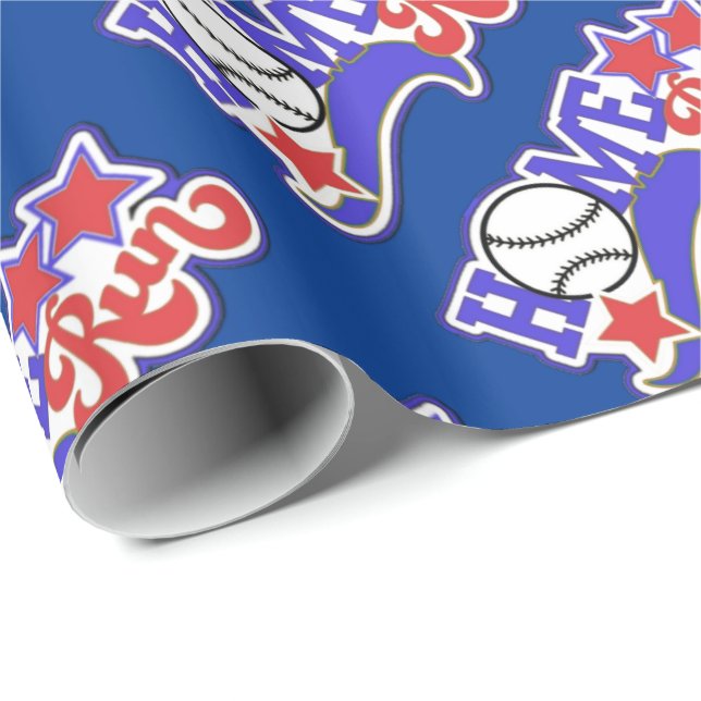 Blue Home Run Baseball Wrapping Paper (Roll Corner)