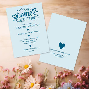 Blue Home Sweet Home Personalized Housewarming Invitation